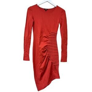 Kimberly Ovitz Orange Daichi Long Sleeve Ruched Bodycon Dress Size XS